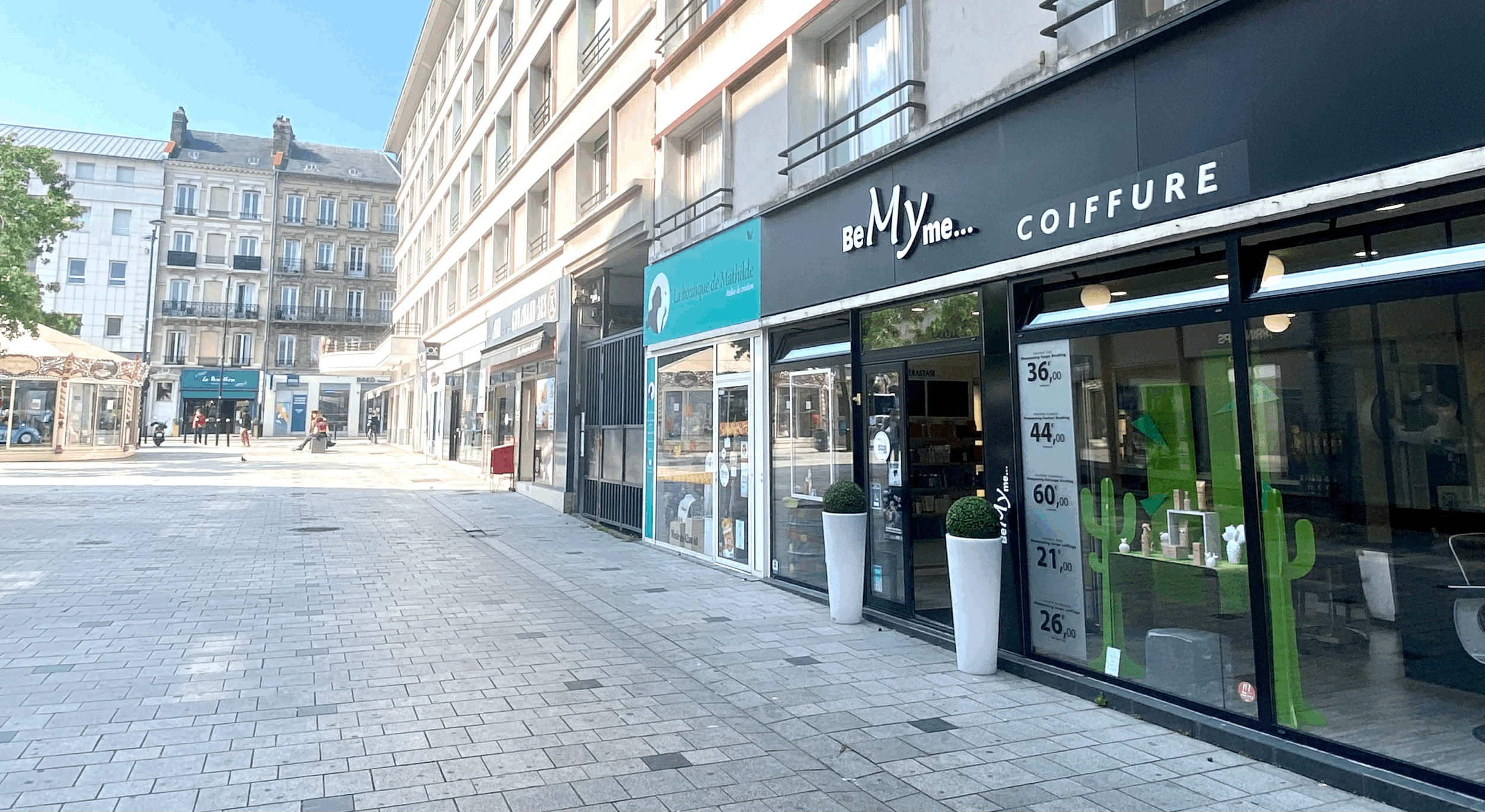 devanture du salon de coiffure Be My Me, au Havre, près de l'espace Coty